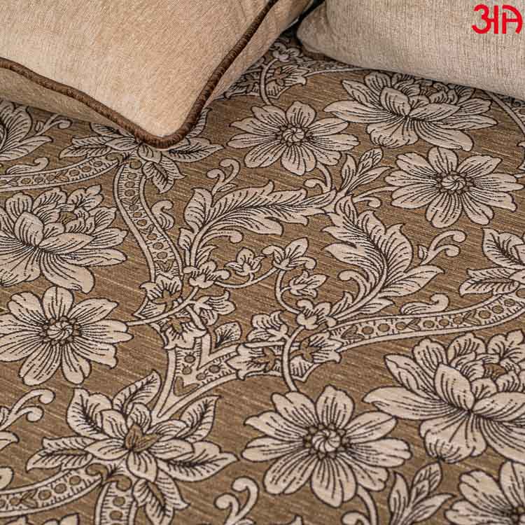 beige chenille floral bed cover3