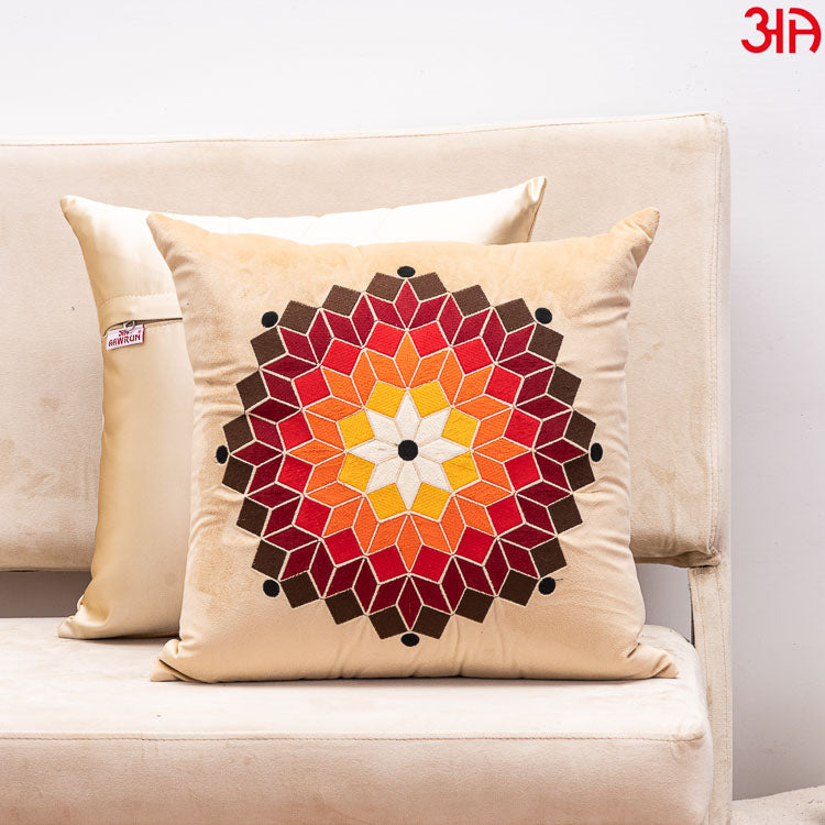 beige colorful cube floral cushion