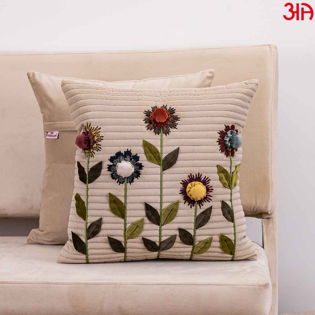 Flower Bloom Throw Pillow Cover Beige