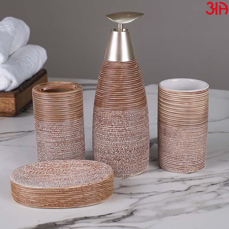 beige stone finish dispenser set