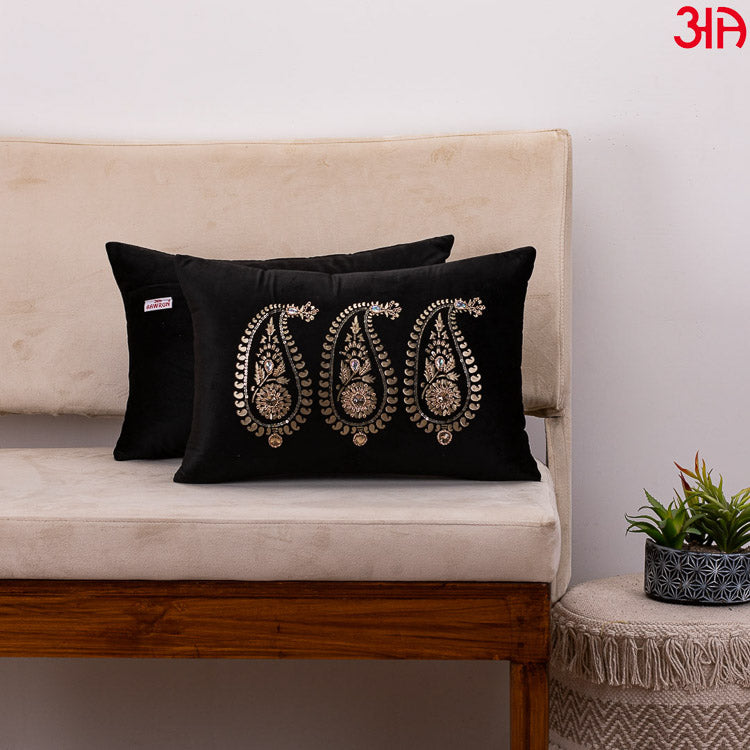black paisley design cushion2