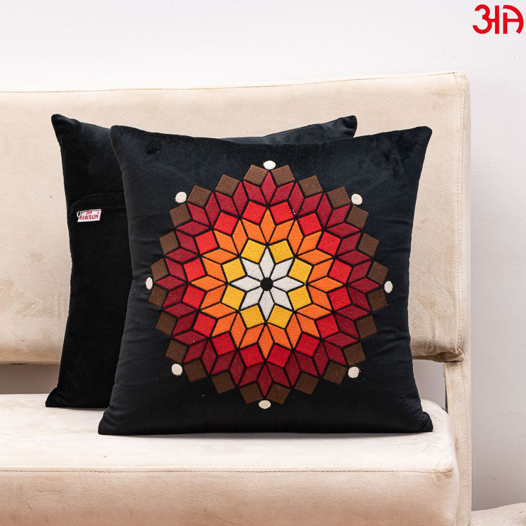 black colorful cube floral cushion