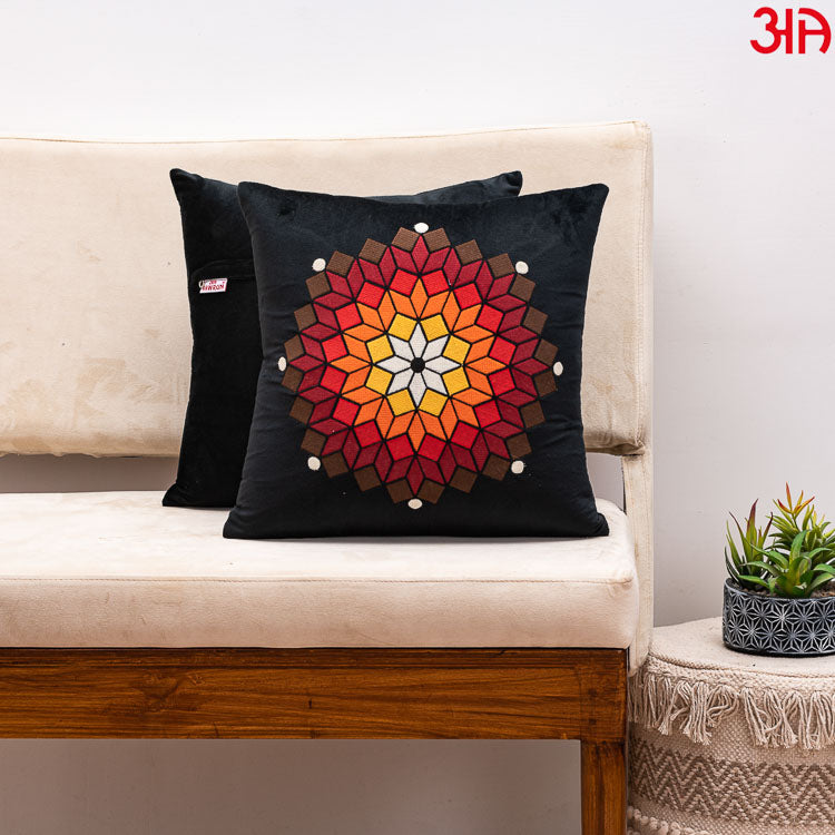 black colorful cube floral cushion2
