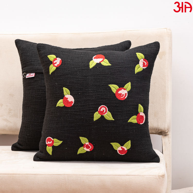 Embroidered Booti cushion covers Black