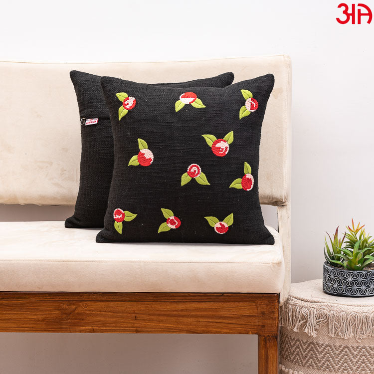 Embroidered Booti cushion covers Black2