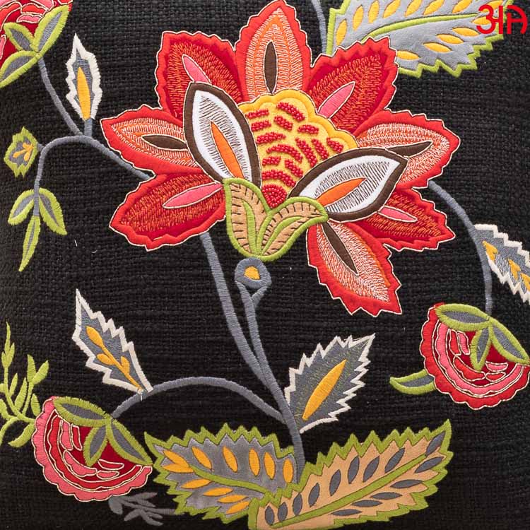 Black floral embroidery cotton cushion cover3