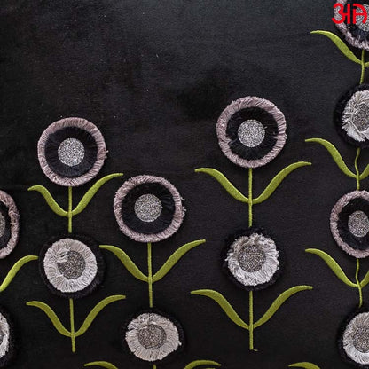 Floral Embroidered Cushion Cover Black Grey3