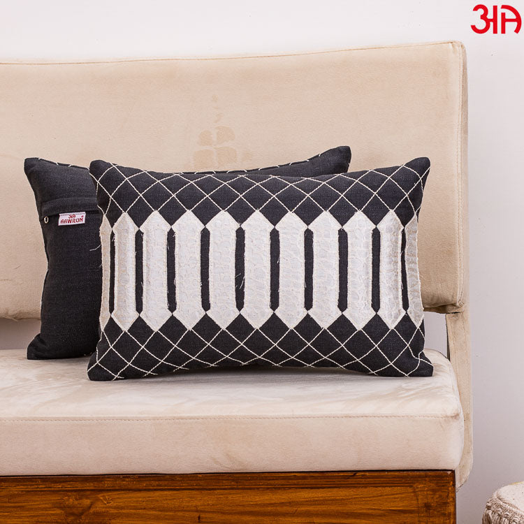 black patch work cushion