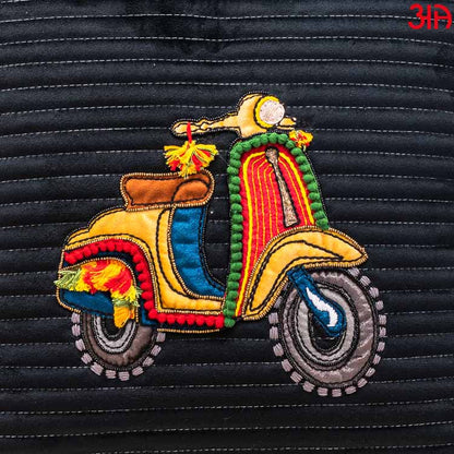 black scooter embroidery cushion3