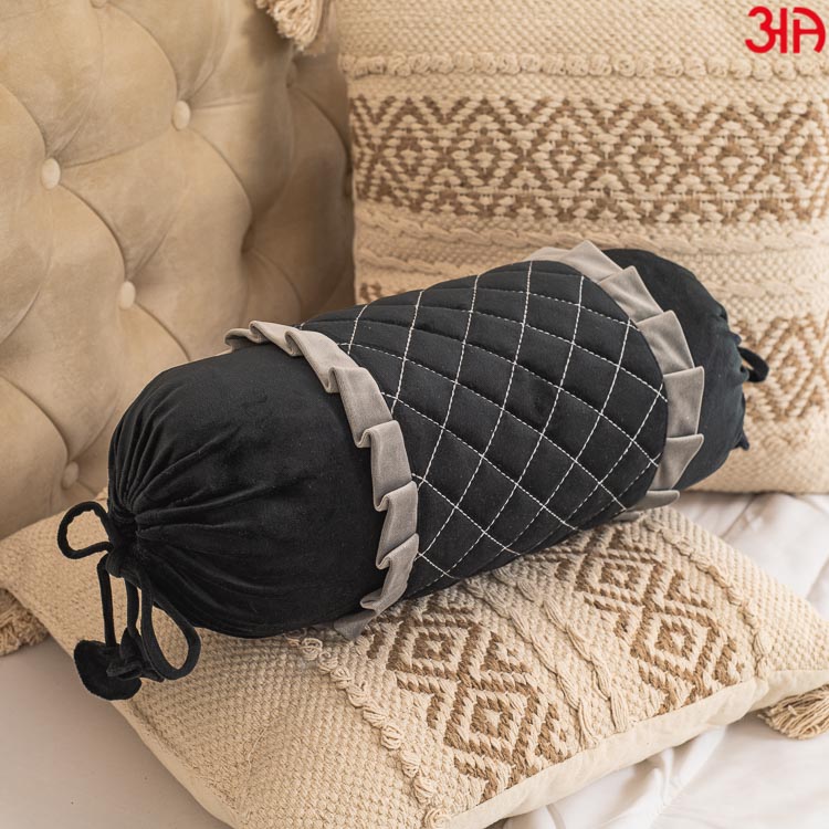 Black Bolster Cover for Bed Side Decoration Aawrun