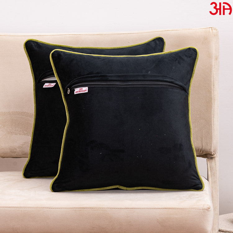 Floral Embroidered Cushion Cover Black Yellow4