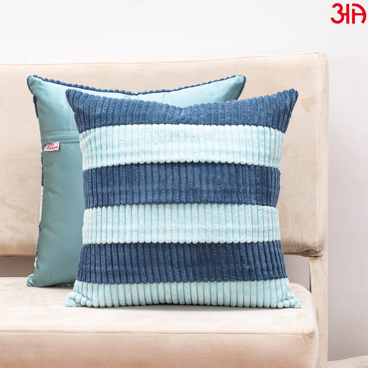 Aqua Blue Fur Stripe Cushion