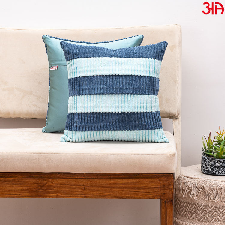Aqua Blue Fur Stripe Cushion2