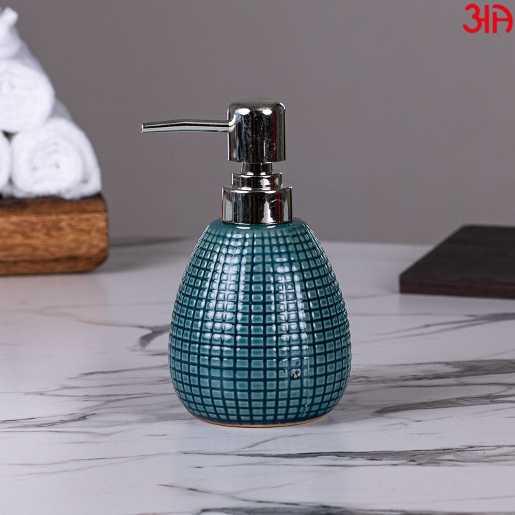 blue ceramic soap dispenser