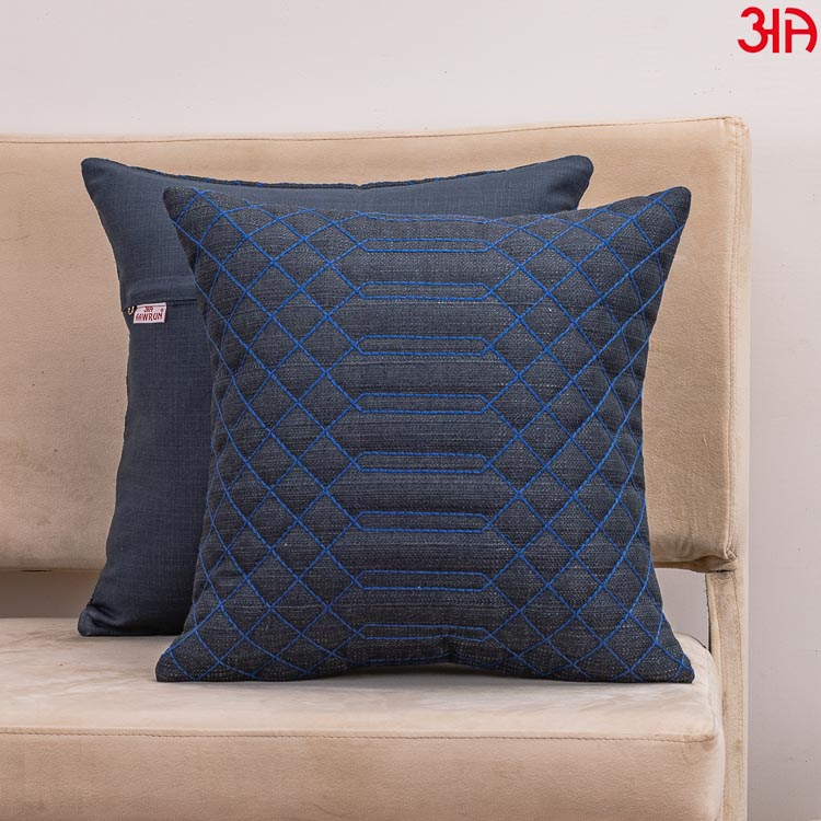 blue jute quilted cushion covers