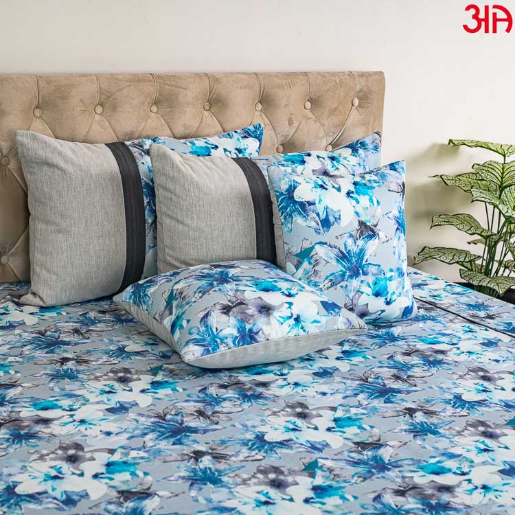 blue white cotton bed cover1