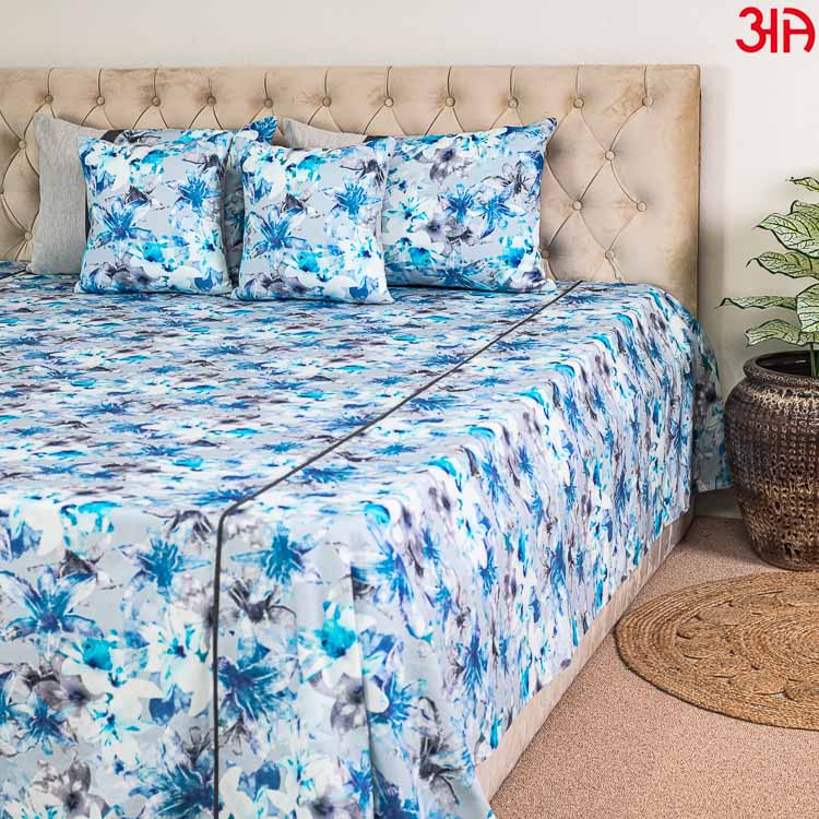 blue white cotton bed cover4