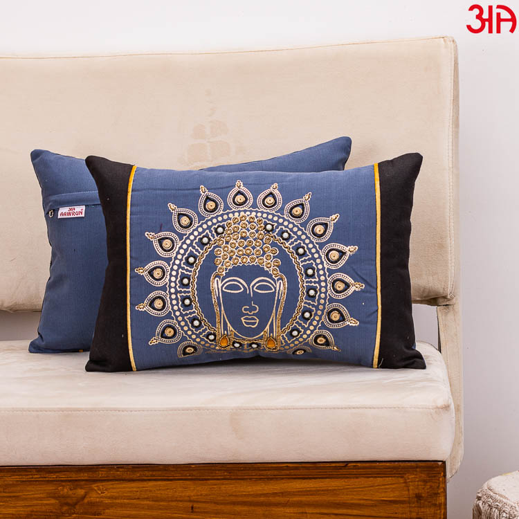 buddha art blue cushion