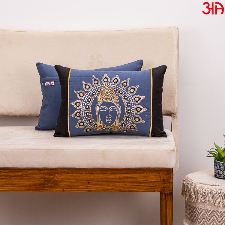 buddha art blue cushions2