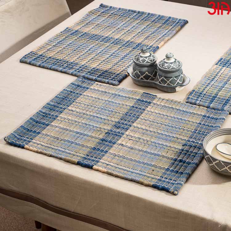 blue handloom cord jute table mat