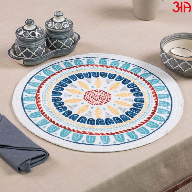 round white blue decorated table mats2