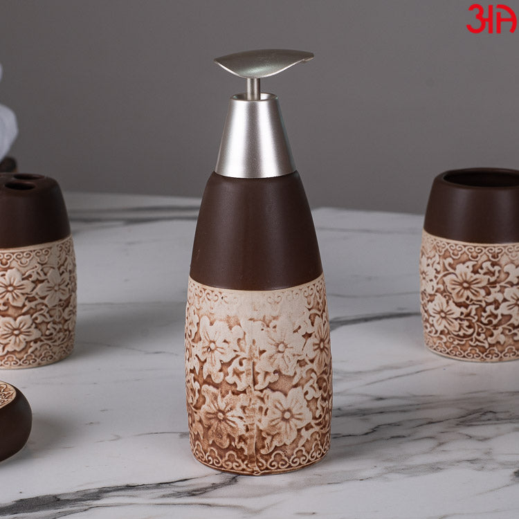 brown floral soap dispenser set 12