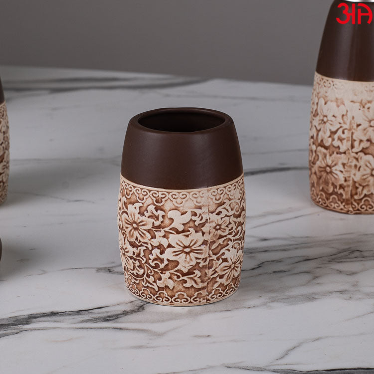 brown floral soap dispenser set 5