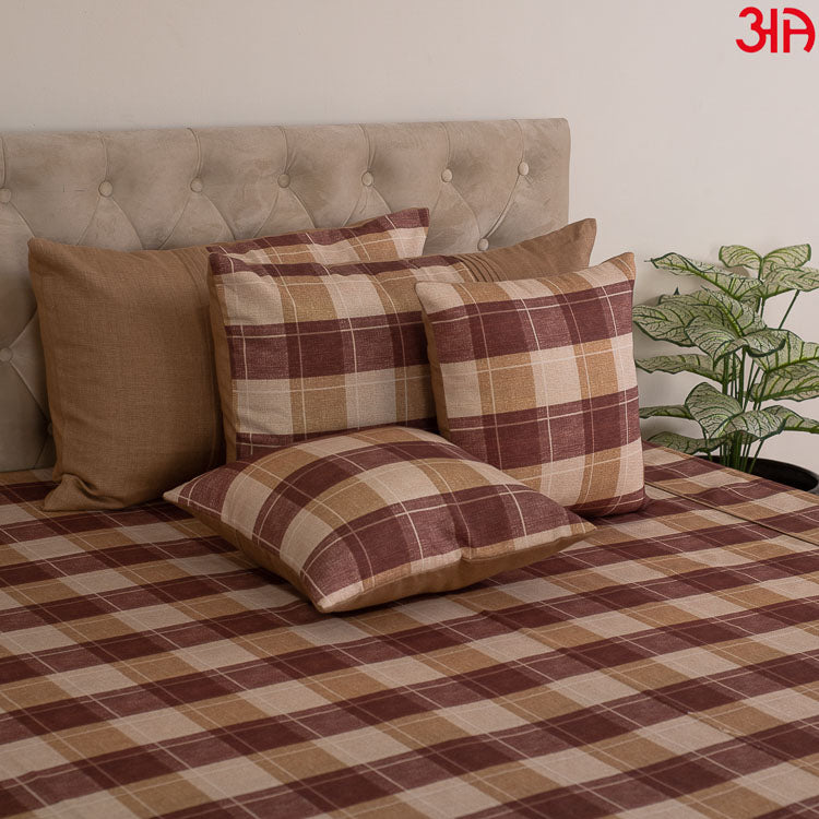 check pattern cotton bed cover set brown