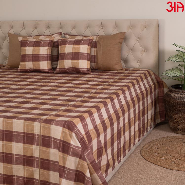 check pattern cotton bed cover set brown4