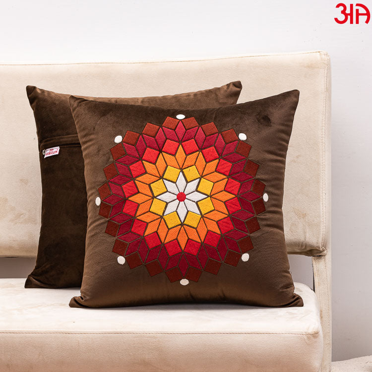 brown colorful cube floral cushion