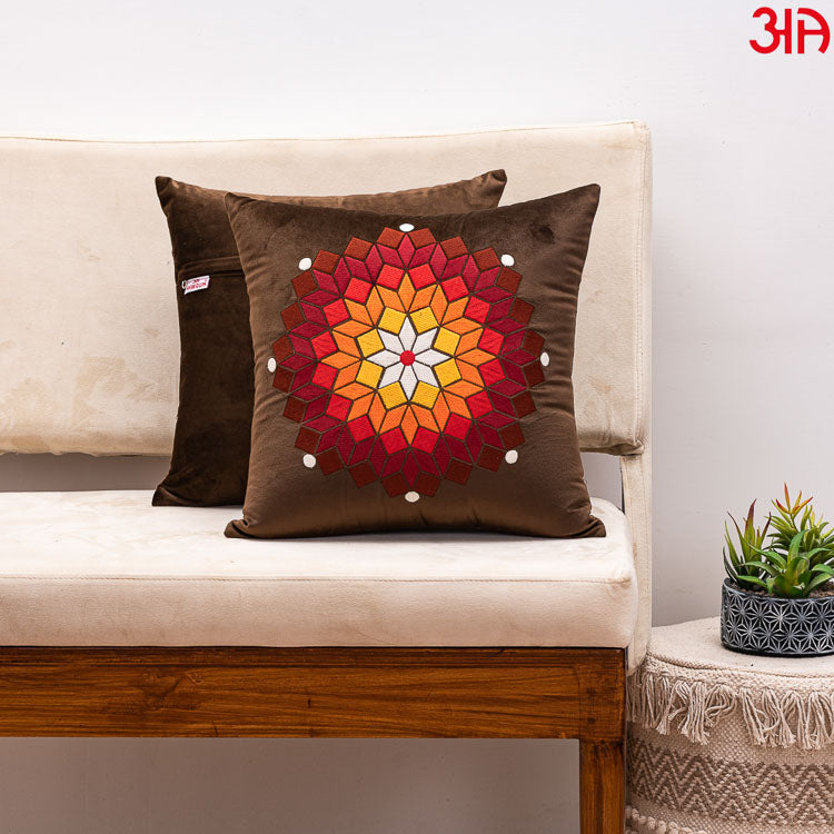 brown colorful cube floral cushion2