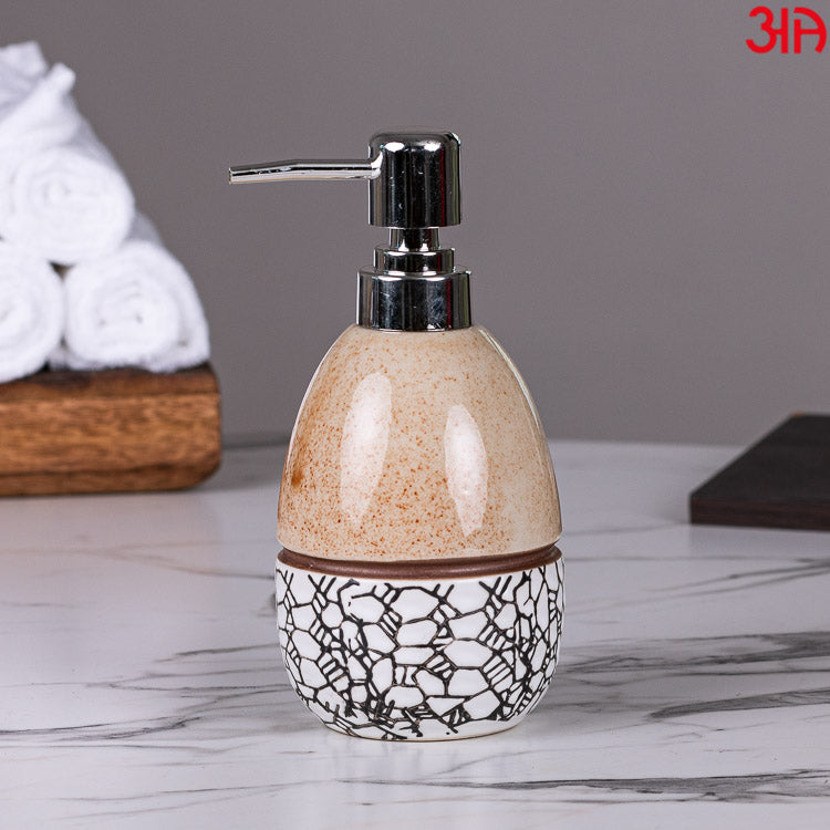 brown ceramic oval soap dispenser