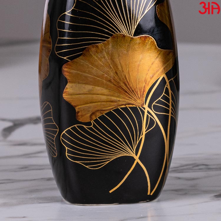 black golden leaf ceramic soap dispenser3