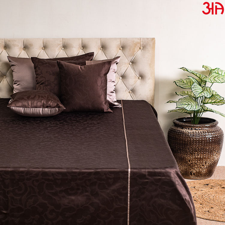 jacquard mix coffee brown bed cover 