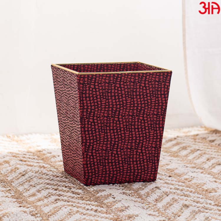 Maroon Vegan Leather Dustbin (22x25) CM
