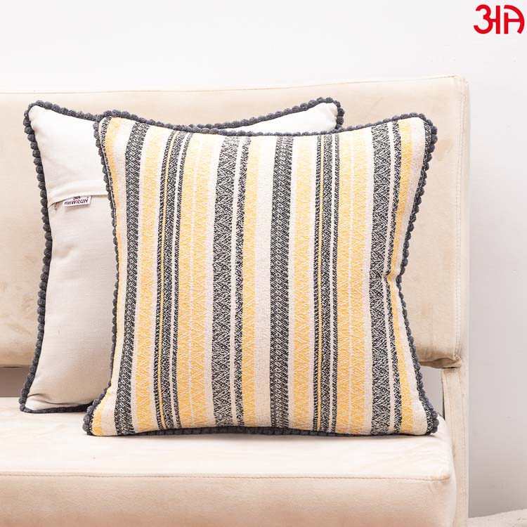 yellow beige black cotton cushion