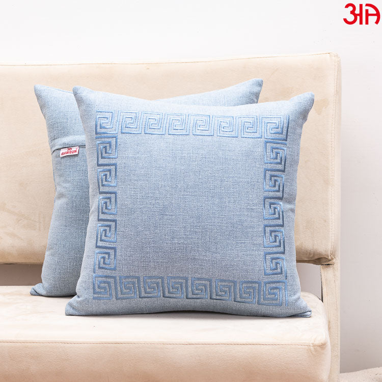 blue cotton jute cushion cover