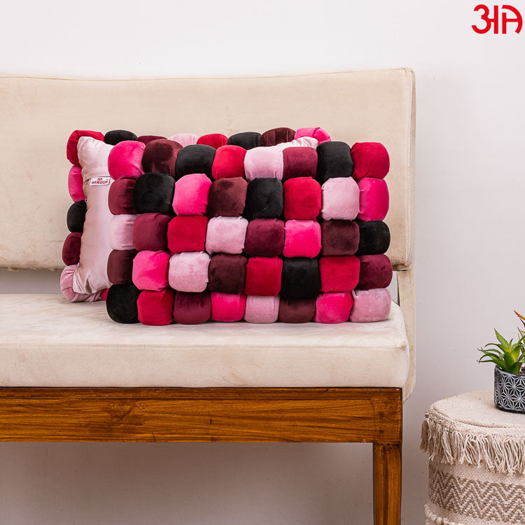 fuchsia bubble velvet cushion cover2