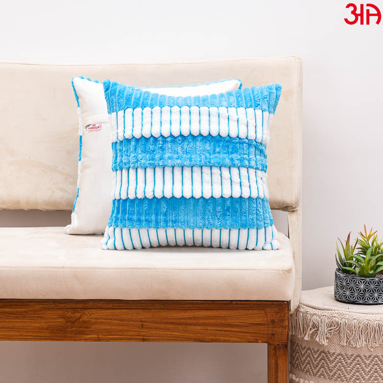 blue white Fur Stripe Cushion Covers2