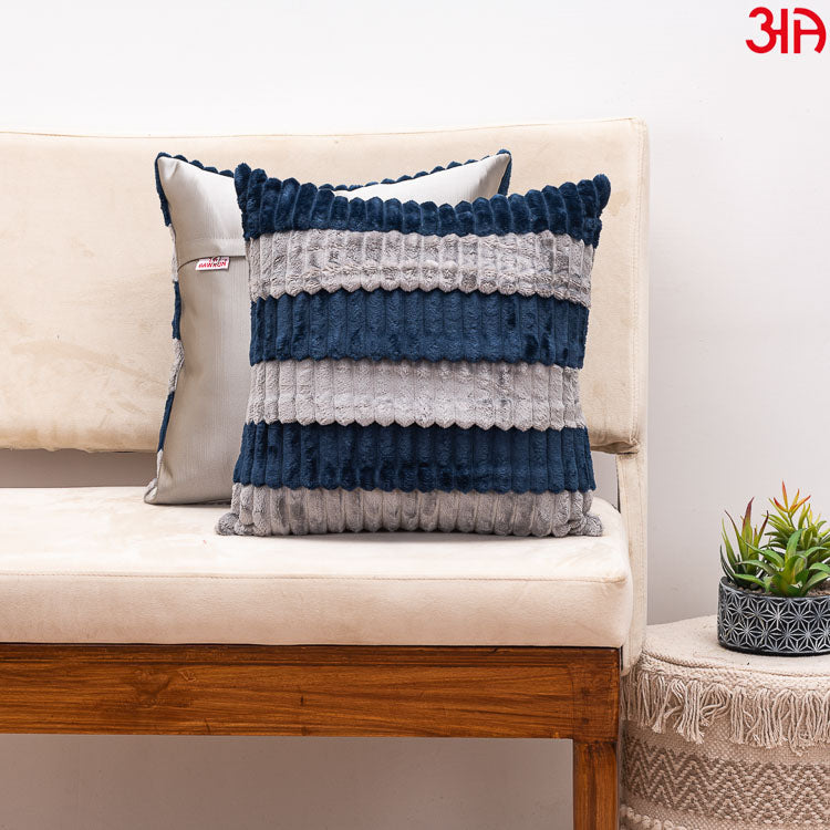 grey navy Fur Stripe Cushion Covers2