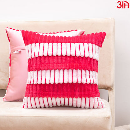 pink white Fur Stripe Cushion Covers