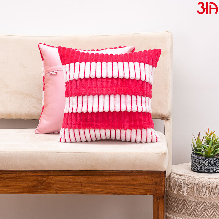 pink white Fur Stripe Cushion Covers2