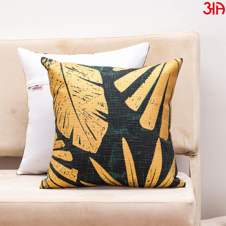 Gold Leaves Print Couch Cushion cover