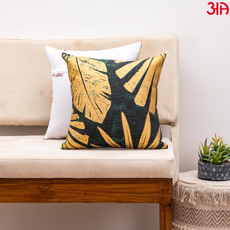 Gold Leaves Print Couch Cushion cover2