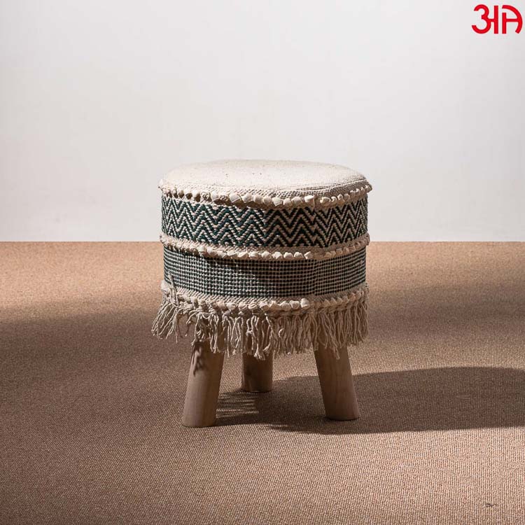 Green jute hand crafted stool short