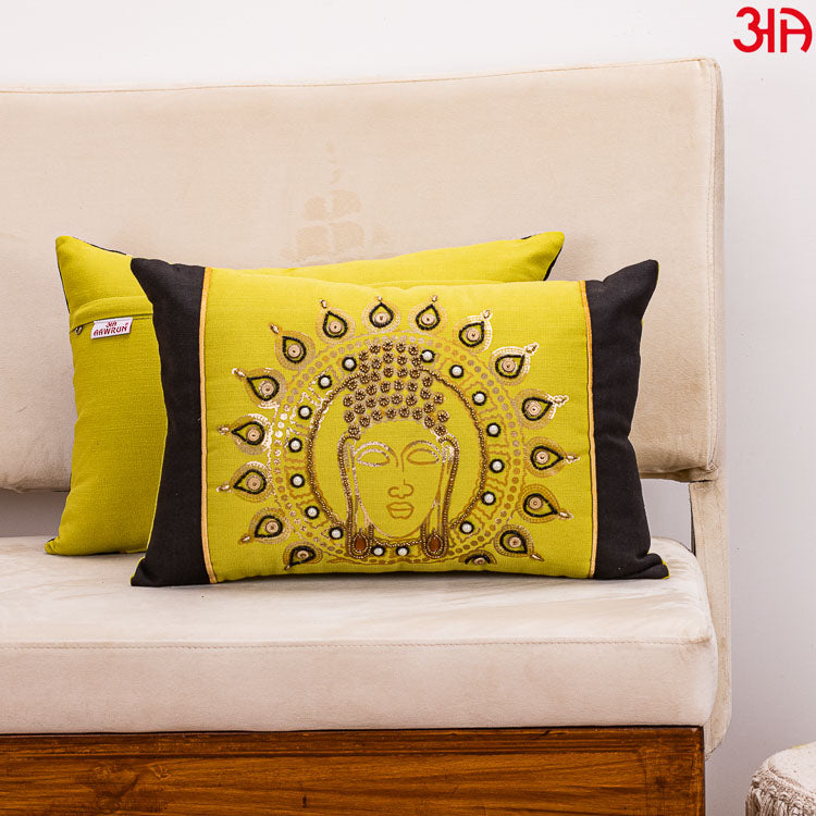 green buddha art cushions