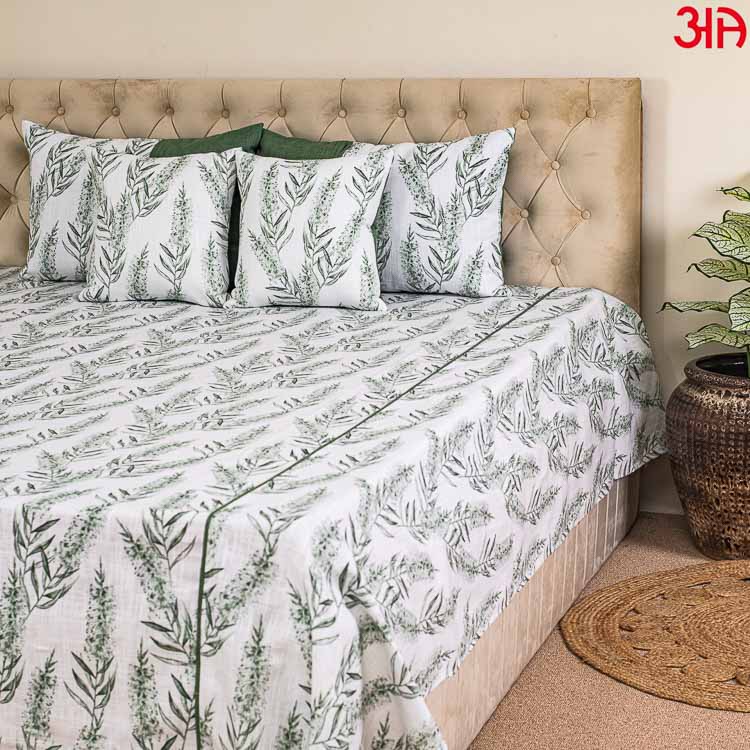 green white cotton bed cover4