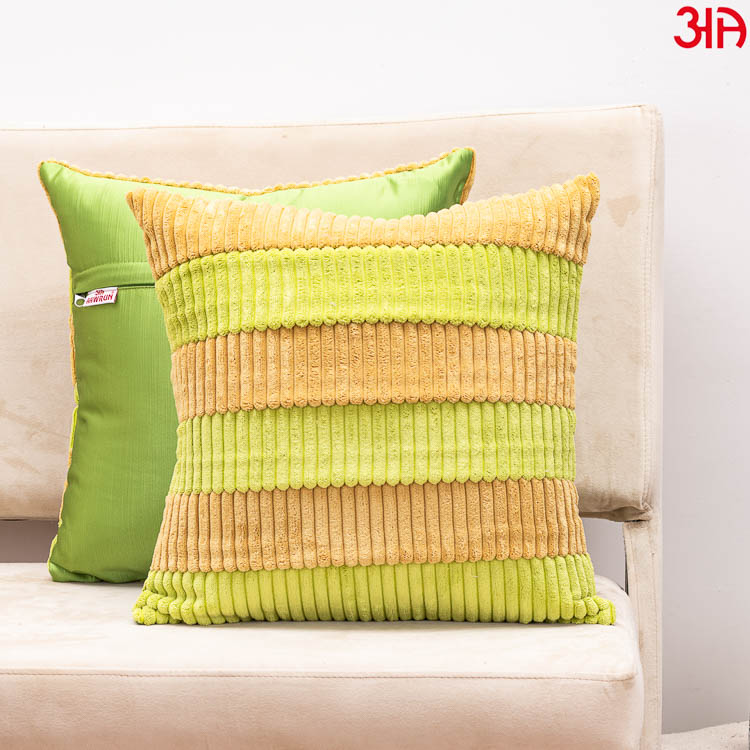 Green Yellow Fur Stripe Cushion