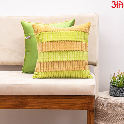 Green Yellow Fur Stripe Cushion2