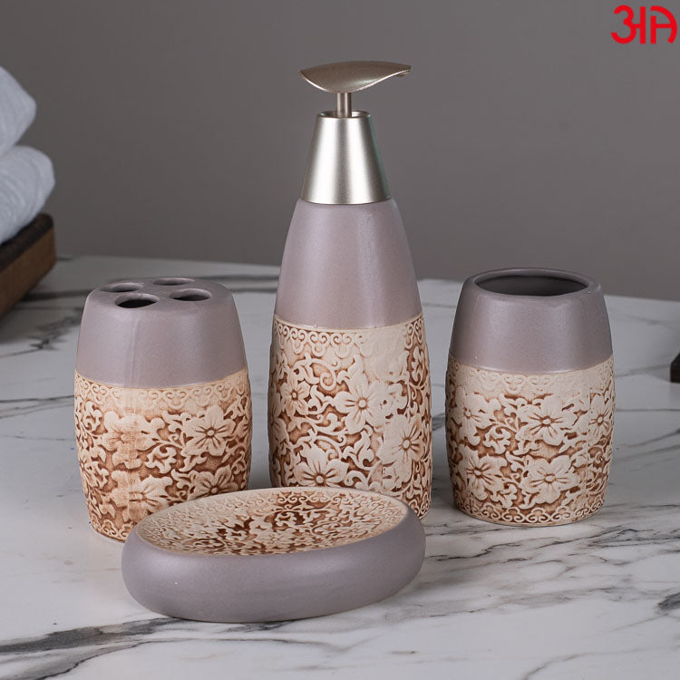 grey floral soap dispenser set 1